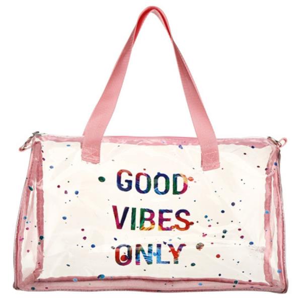 GOOD VIBES ONLY CLEAR TOTE CROSSBODY BAG