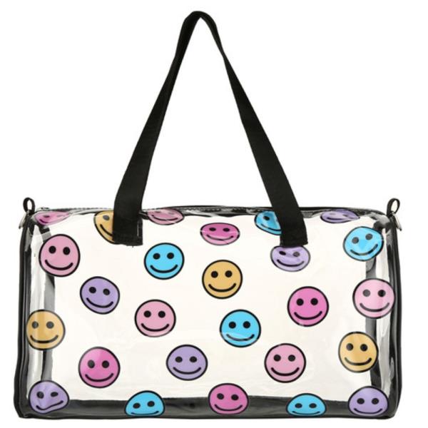 COLORFUL HAPPY FACE SMILES CLEAR TOTE CROSSBODY BAG