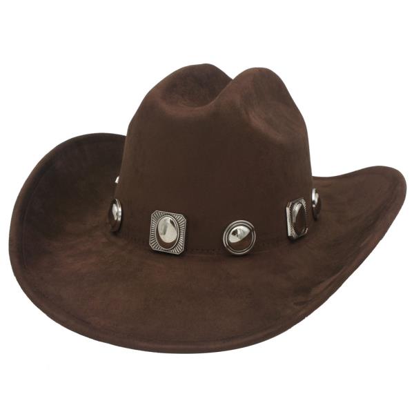 FAUX SUEDE STUD CHARM COWBOY HAT