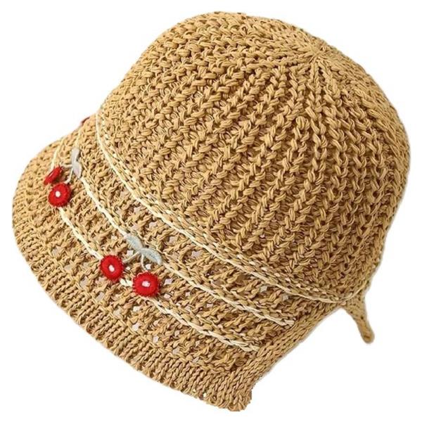 CHERRY STRAW BUCKET SUN HAT