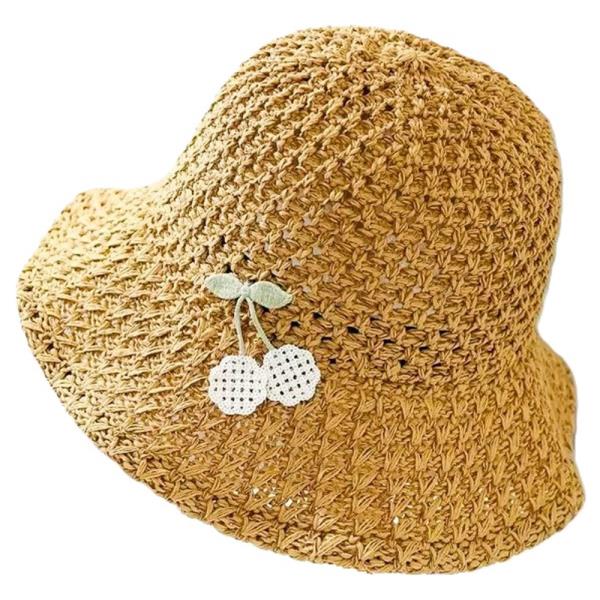 CHERRY STRAW BUCKET SUN HAT