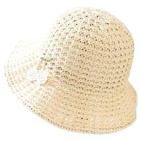 CHERRY STRAW BUCKET SUN HAT