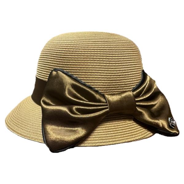 BACK SIDE SATIN FLOWER RIBBON STRAW BUCKET SUN HAT