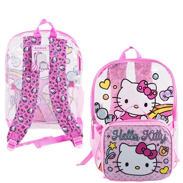 HELLO KITTY AND FRIENDS CLEAR PINK BACKPACK WITH DETACHABLE LUNCHBOX