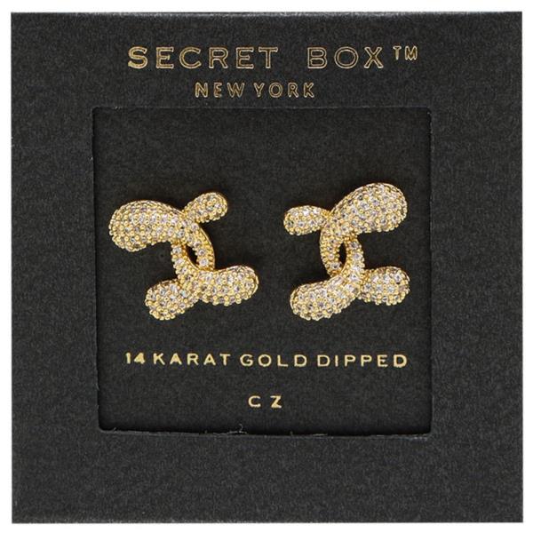 SECRET BOX CZ C SHAPE 14K GOLD DIPPED EARRING