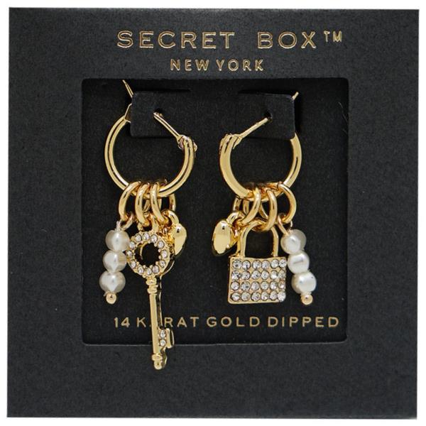 SECRET BOX 14K GOLD DIPPED LOCK & KEY CHARM HUGGIE EARRING