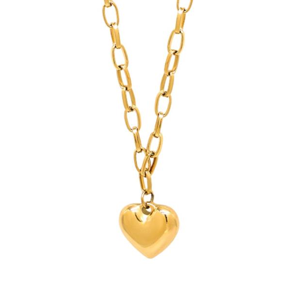 PUFFY HEART PENDANT STAINLESS STEEL NECKLACE