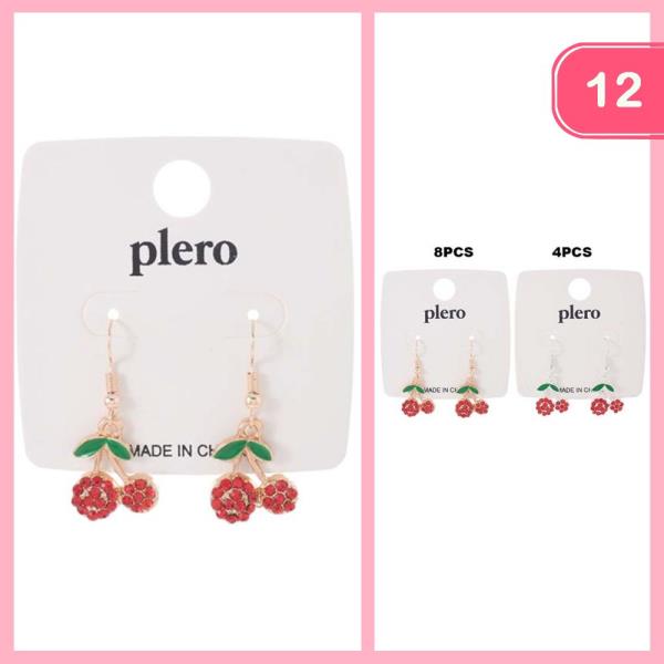RHINESTONE DANGLE CHERRY EARRINGS (12 UNITS)