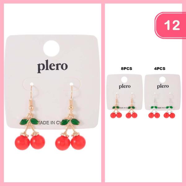 RHINESTONE DANGLE CHERRY EARRINGS (12 UNITS)