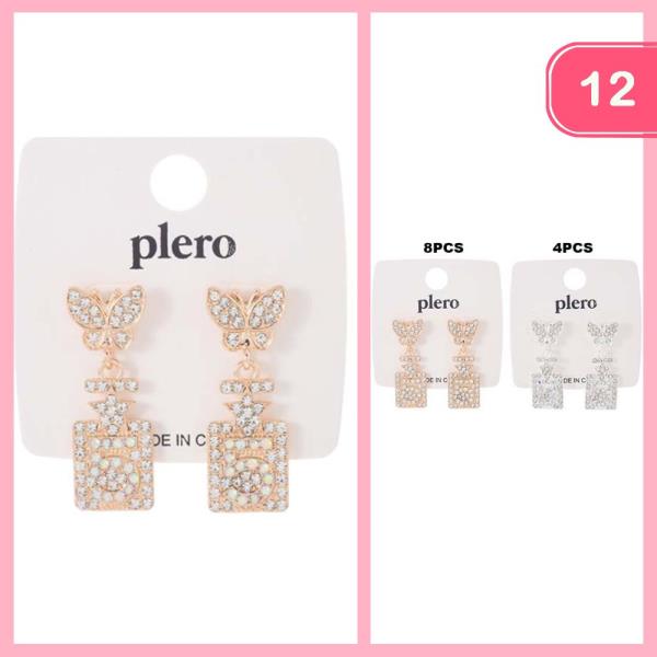 BUTTERFLY PERFUME RHINESTONE DANGLE EARRINGS (12 UNITS)