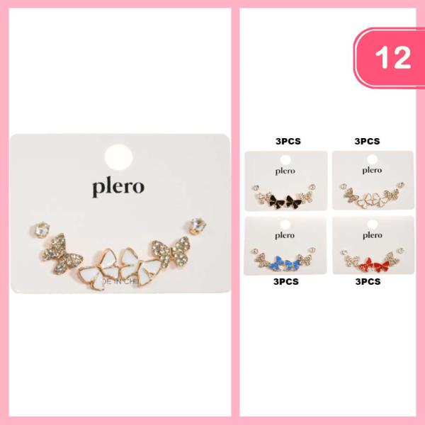 RHINESTONE BUTTERFLY ASSORTED EARRING SET (12 UNITS)