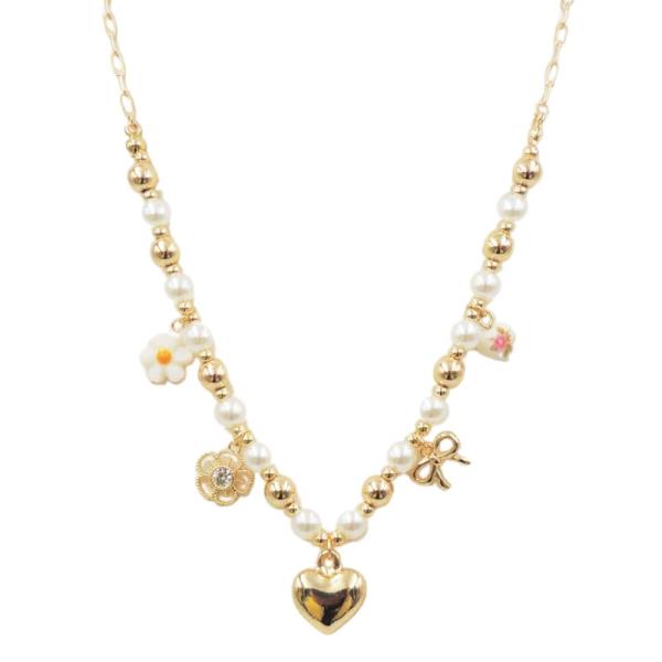 HEART CHARM PEARL BEAD NECKLACE