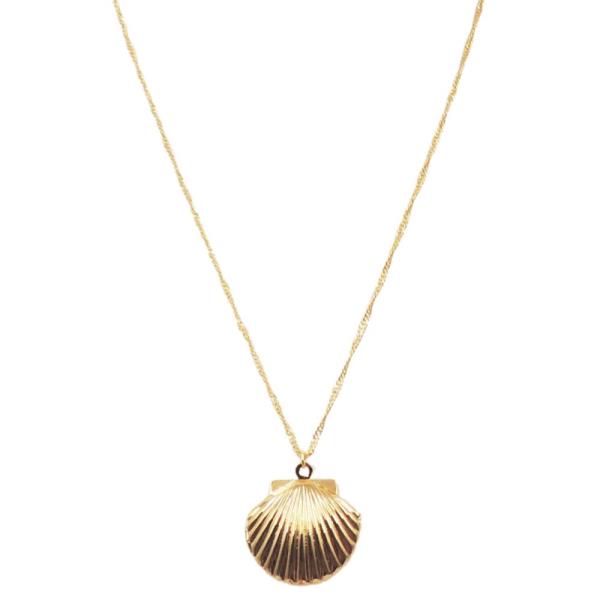 SEA SHELL LOCKET PENDANT METAL NECKLACE