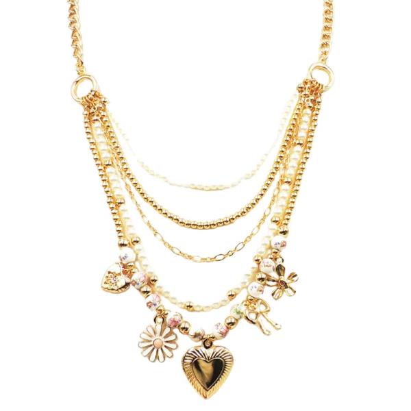 HEART PENDANT CERAMIC BEAD LAYERED NECKLACE