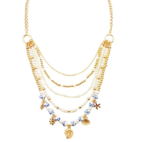 SEA LIFE MULTI CHARM CERAMIC BEAD LAYERED NECKLACE
