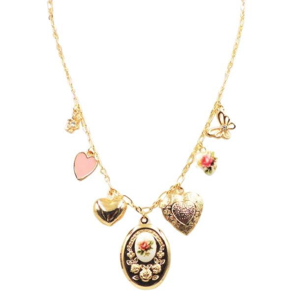 ROSE OVAL LOCKET MULTI CHARM NECKLACE
