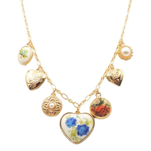HEART MULTI CHARM STATION NECKLACE