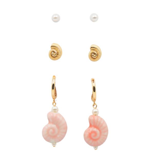 CERAMIC SHELL HOOP EARRING SET