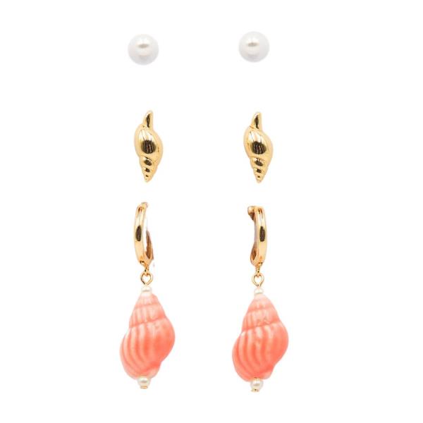 CERAMIC SHELL HOOP EARRING SET