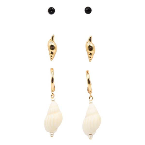CERAMIC SHELL HOOP EARRING SET