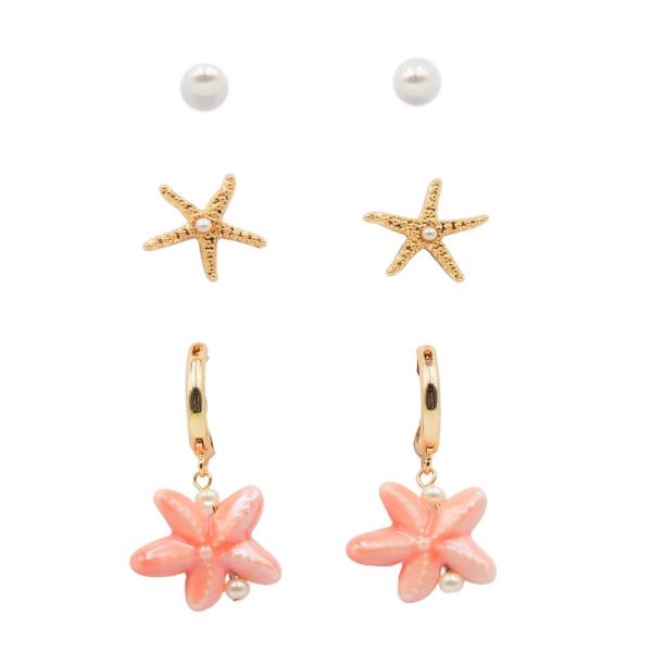 CERAMIC STARFISH HOOP EARRING SET