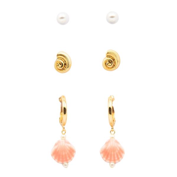CERAMIC SHELL HOOP EARRING SET