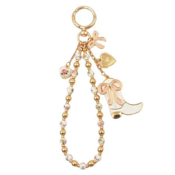 WESTERN BOOT HEART CHARM CERAMIC BEAD BAG CHARM KEYCHAIN