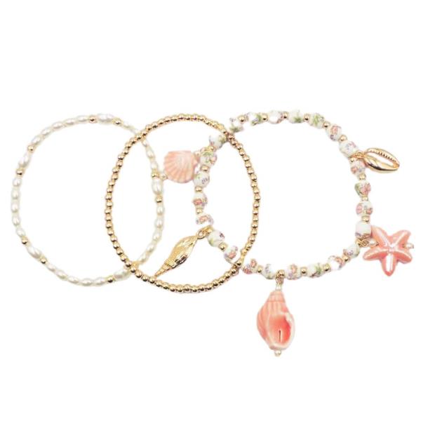 STAR SEA LIFE CHARM CERAMIC BEAD BRACELET SET