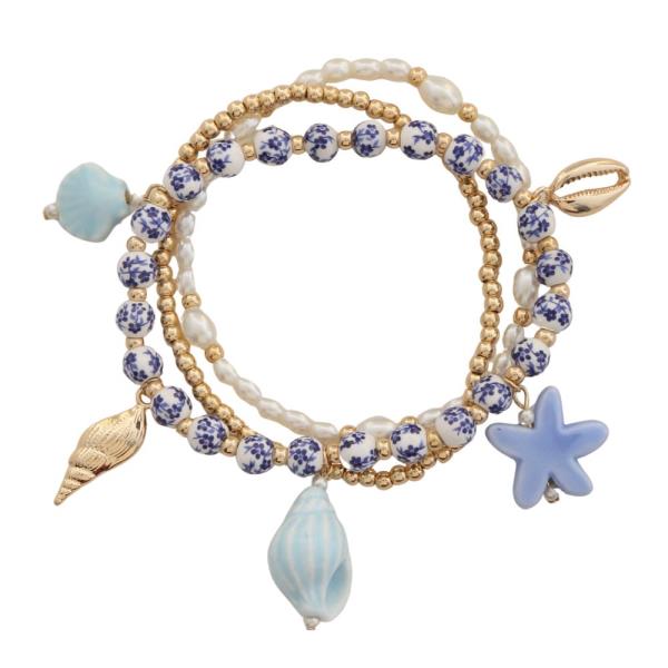 STAR SEA LIFE CHARM CERAMIC BEAD BRACELET SET