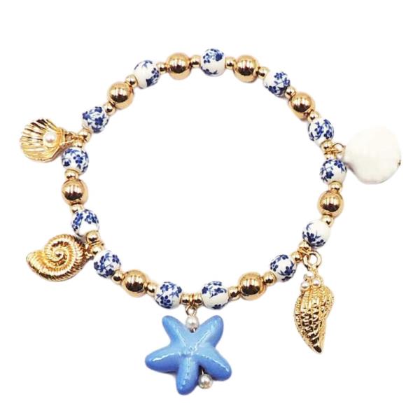 STARFISH SEA LIFE CHARM CERAMIC BEAD BRACELET
