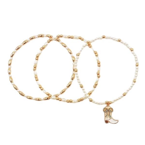 WESTERN BOOT CHARM BEADED BRACELET SET