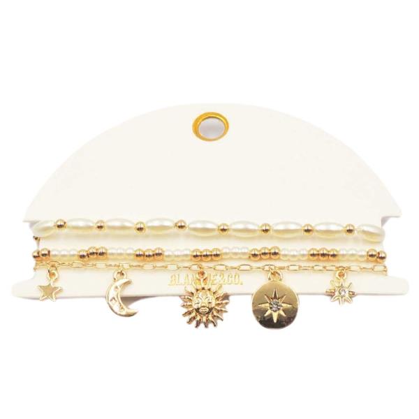 STAR MOON CHARM PEARL BEAD BRACELET SET