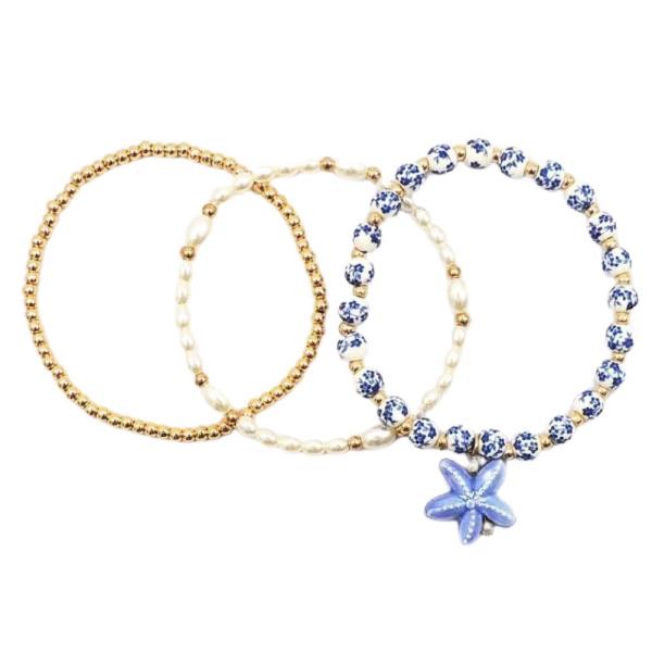 STARFISH CHARM CERAMIC BEAD BRACELET SET