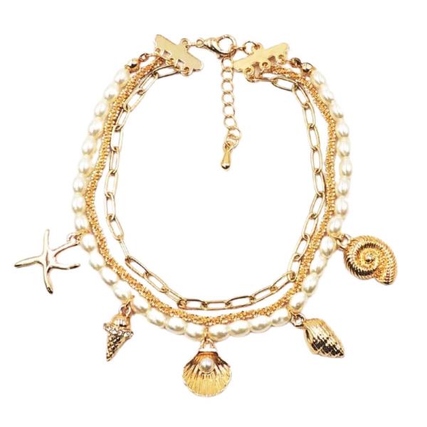 SEASHELL SEA LIFE CHARM PEARL BEAD BRACELET