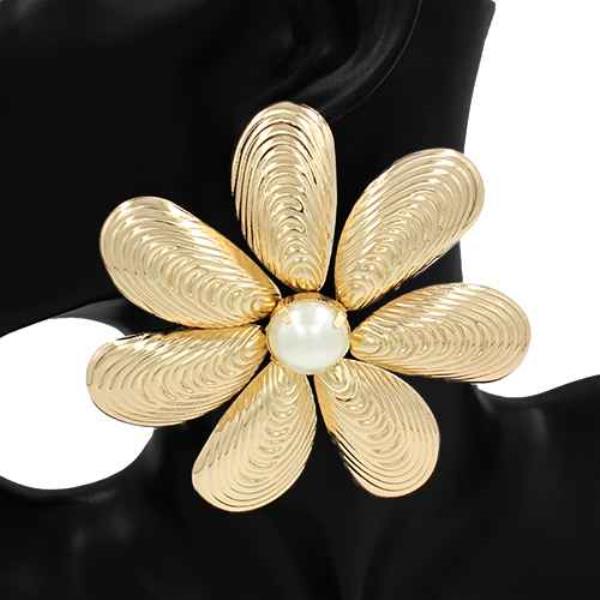 PEARL BEAD FLOWER METAL EARRING