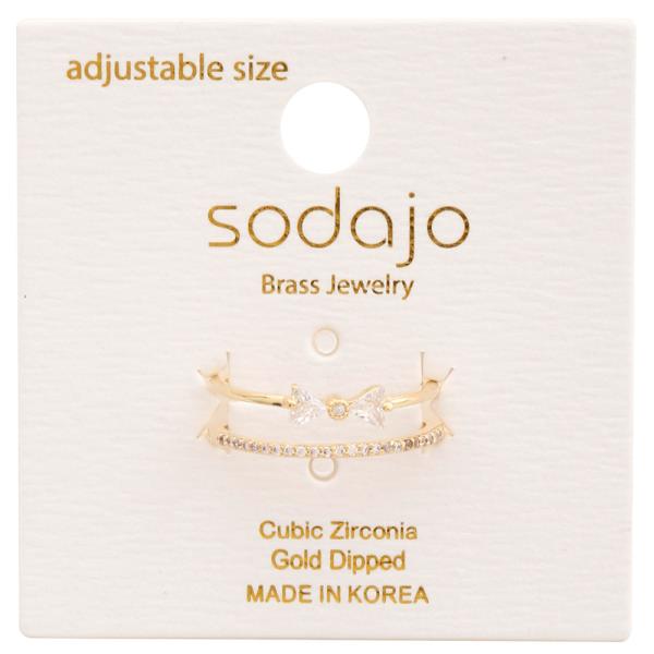 SODAJO CZ DOUBLE LINE GOLD DIPPED ADJUSTABLE RING