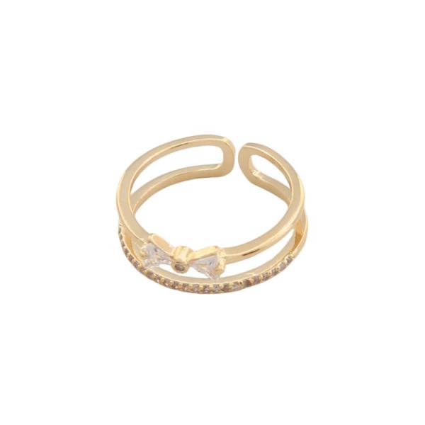 SODAJO CZ DOUBLE LINE GOLD DIPPED ADJUSTABLE RING