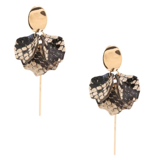 OVAL METAL ANIMAL PRINT PETAL DROP EARRING