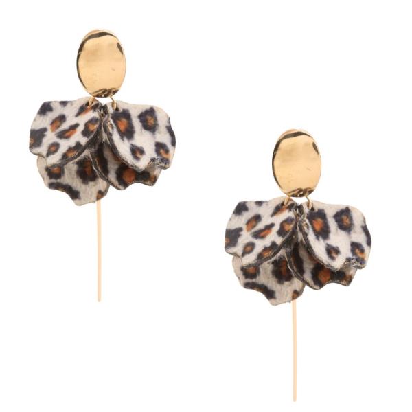 OVAL METAL ANIMAL PRINT PETAL DROP EARRING