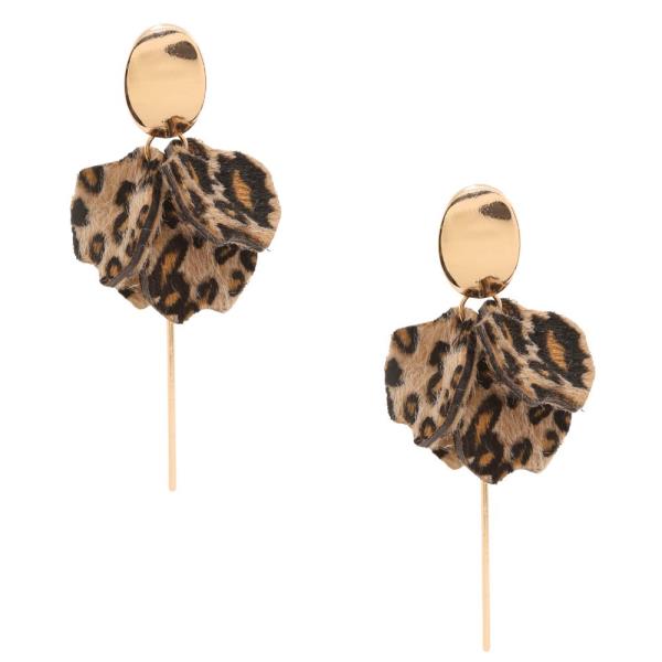 OVAL METAL ANIMAL PRINT PETAL DROP EARRING