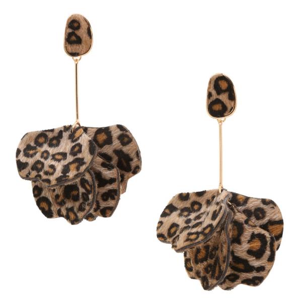 ANIMAL PRINT PETAL METAL BAR DROP EARRING