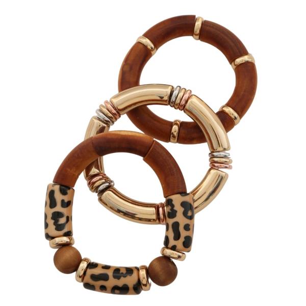 ANIMAL PRINT WOOD BEAD BRACELET SET