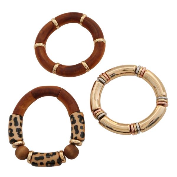 ANIMAL PRINT WOOD BEAD BRACELET SET