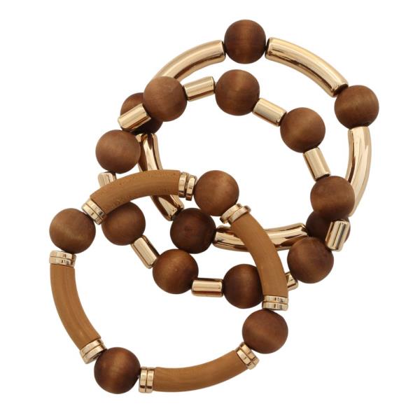 WOODEN BEAD METAL BEAD BRACELET SET