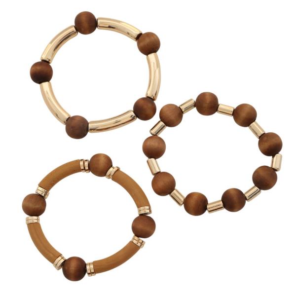 WOODEN BEAD METAL BEAD BRACELET SET