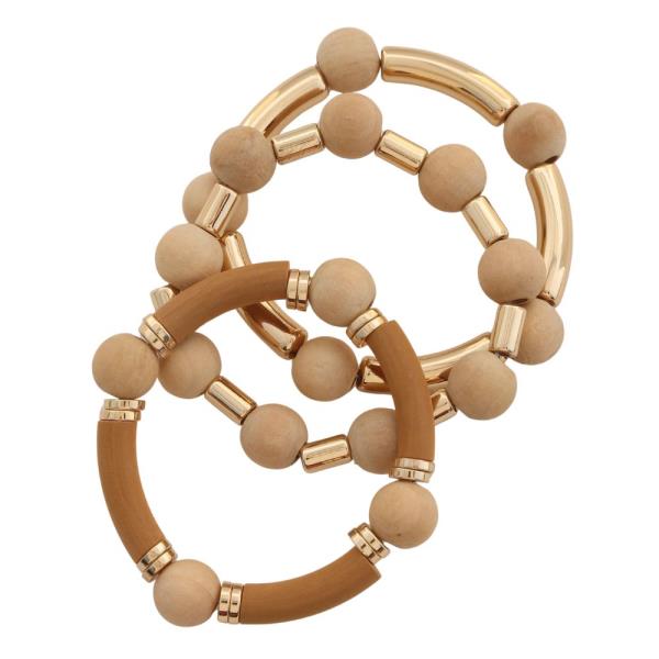 WOODEN BEAD METAL BEAD BRACELET SET