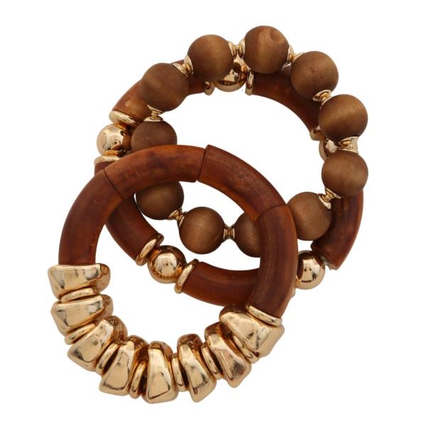 WOOD METAL BEAD BRACELET SET
