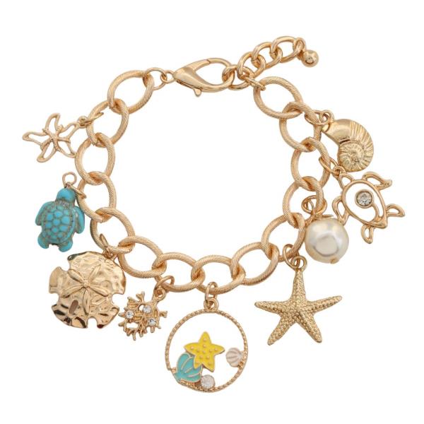 SEA LIFE MULTI CHARM OVAL LINK METAL BRACELET