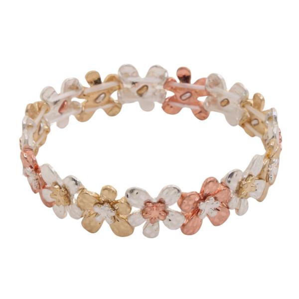 TWO TONE FLOWER LINK METAL BRACELET