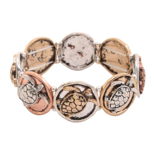 TWO TONE SEA TURTLE CIRCLE LINK BRACELET